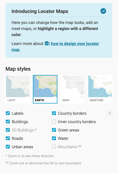 Map Style Types - earth, gray, maritime